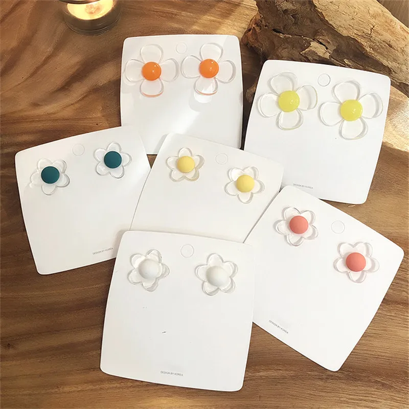 

EARS HIGH 2019 Korean New Summer Colorful Bead Transparent Acrylic Flower Stud Earrings For Women Cute Pendientes Mujer Moda