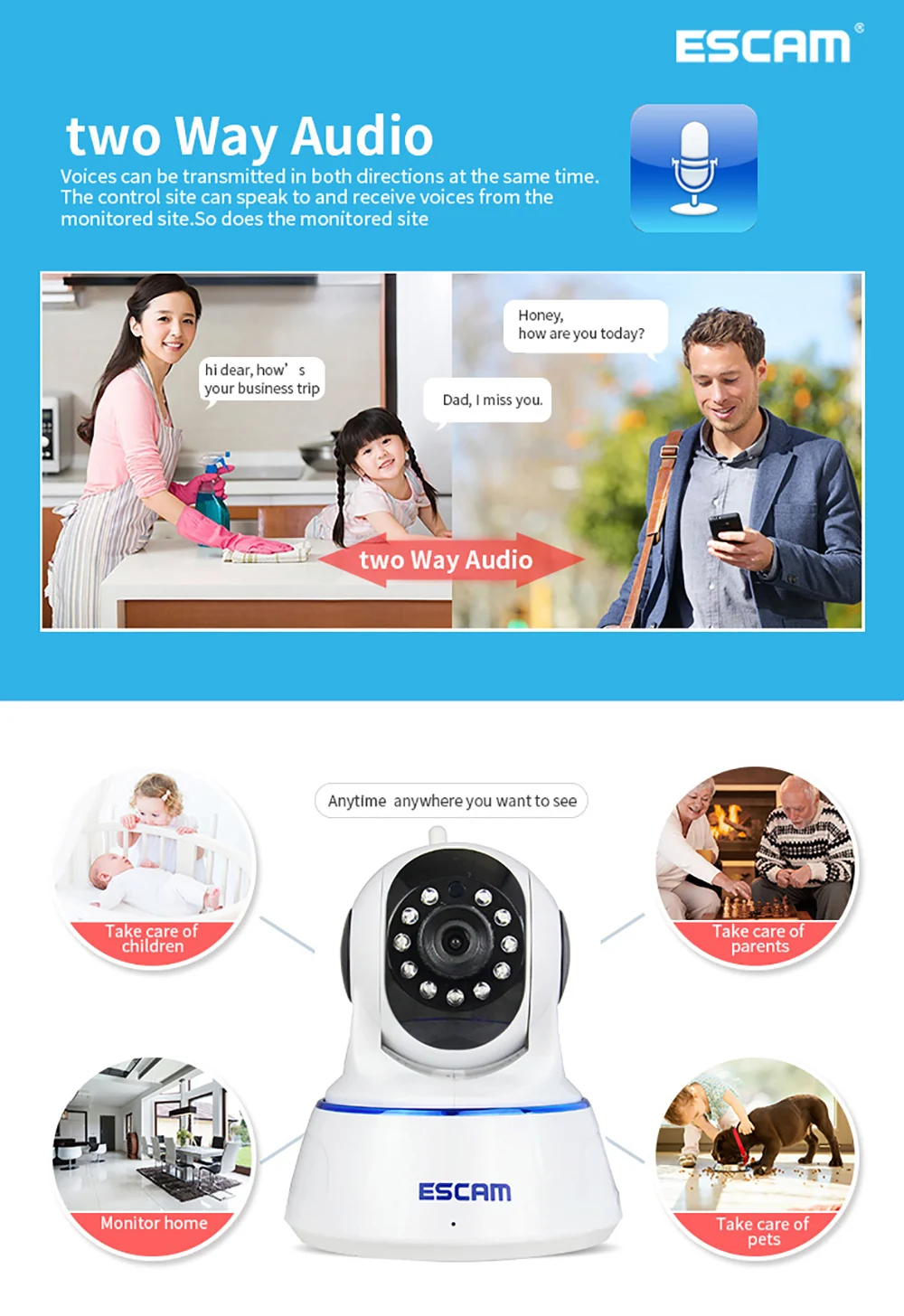 Escam QF002 Mini WiFi IP Camera HD 720P CCTV security Camera System P2P IR Cut Two Way Audio Micro SD Card Slot Night vision (3)