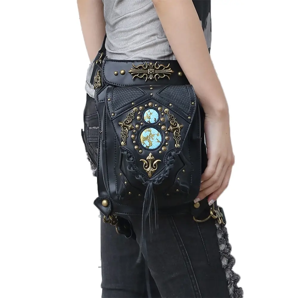

Motorcycle bag female male black pu leather leg package motorcycle riding cool personality multifunctional travel outdoor wallet