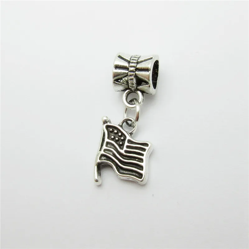 Ancient silver 25pcs flag charms bead fit Pandora charm bracelet