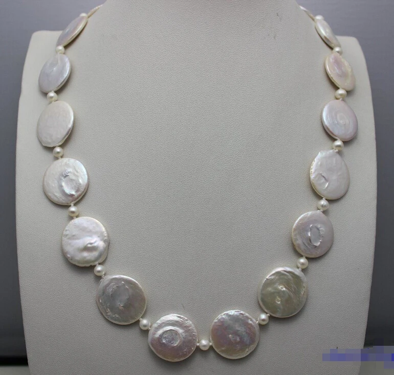

FREE shipping>>> >>>17INCH white Coin-shaped fresh water pearl necklace 18.8mm-22mm