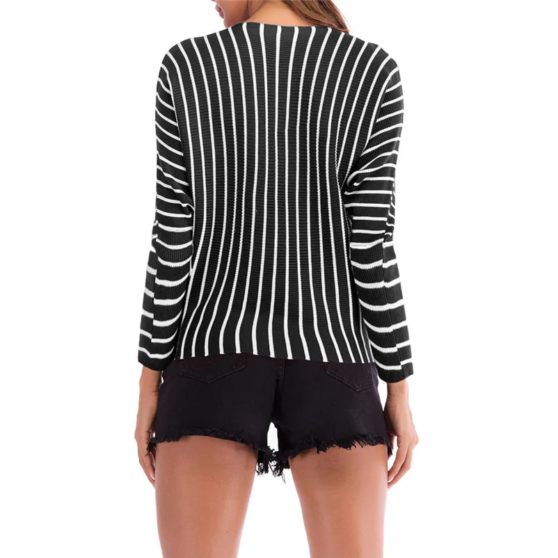 HOT sell sweaters fashion 2018 women Striped O Neck Long Sleeve Knitted Sweater Jumper Pullover Top Blouse Invierno O09#N (8)