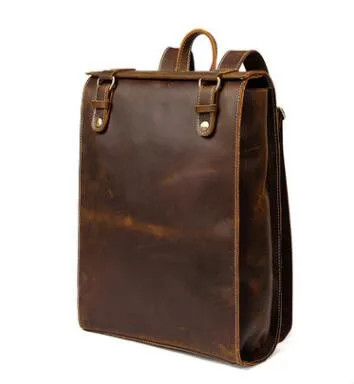 Мужской рюкзак из натуральной кожи, большой мужской рюкзак из натуральной воловьей кожи на молнии, рюкзак для путешествий, Классическая кофейная сумка - Цвет: Coffee