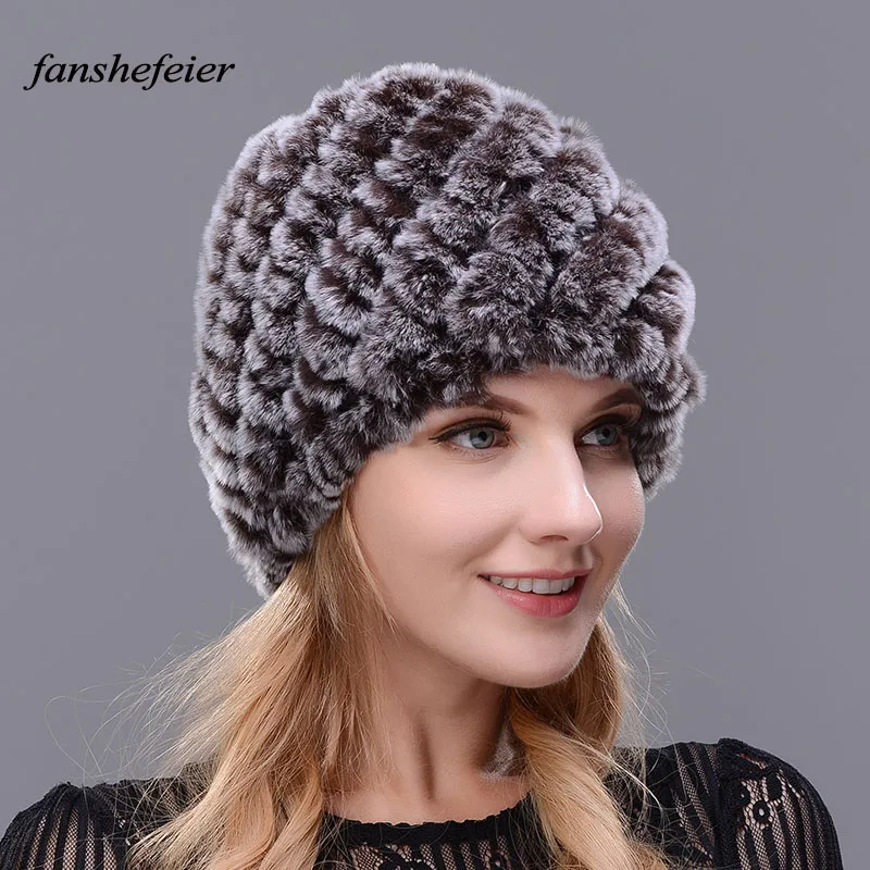 Женские зимние шапки Fanshefeier теплые вязаные меховые из натурального меха