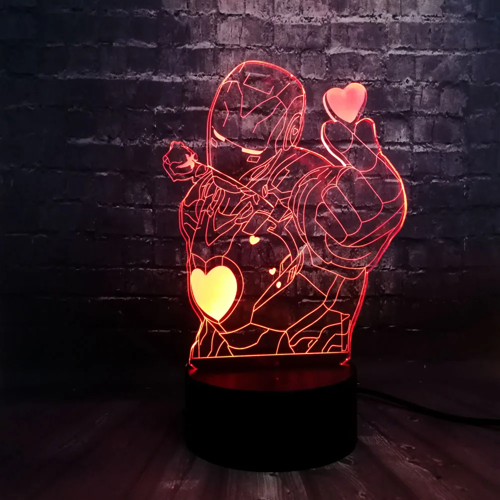Горячий Фильм Мстители Marvel мультфильм Железный человек любовь светодиодный 7 цветов USB зарядка прикроватный Декор настольный ночник для мальчиков подарок для детей