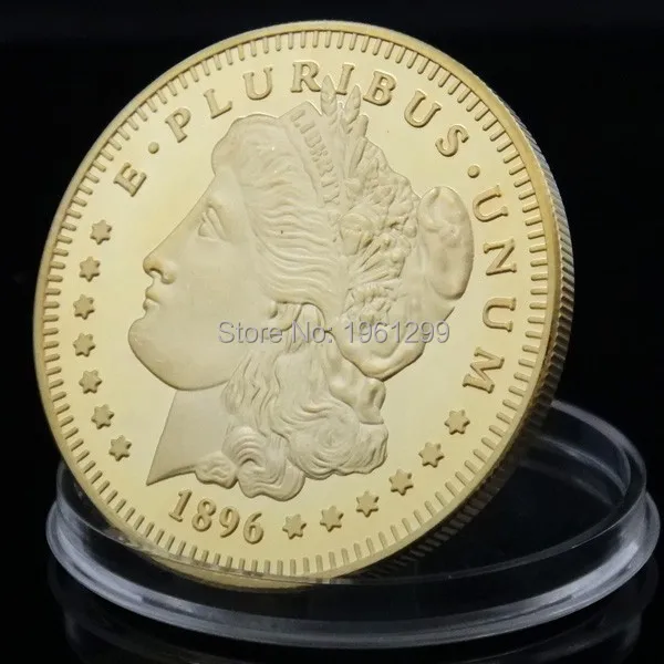 

Free Shipping 2Pcs/Lot 100 MILLS.999 Gold-Plated Year 1896 Morgan Coin,American gold eagle coin,souvenir coins