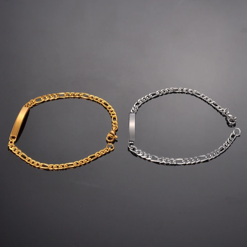

LASPERAL Stainless Steel Bracelet Men For Engraving Flatten Mill Chain Clasp Charm Bracelets Cross Chain Fashion Jewelry DIY