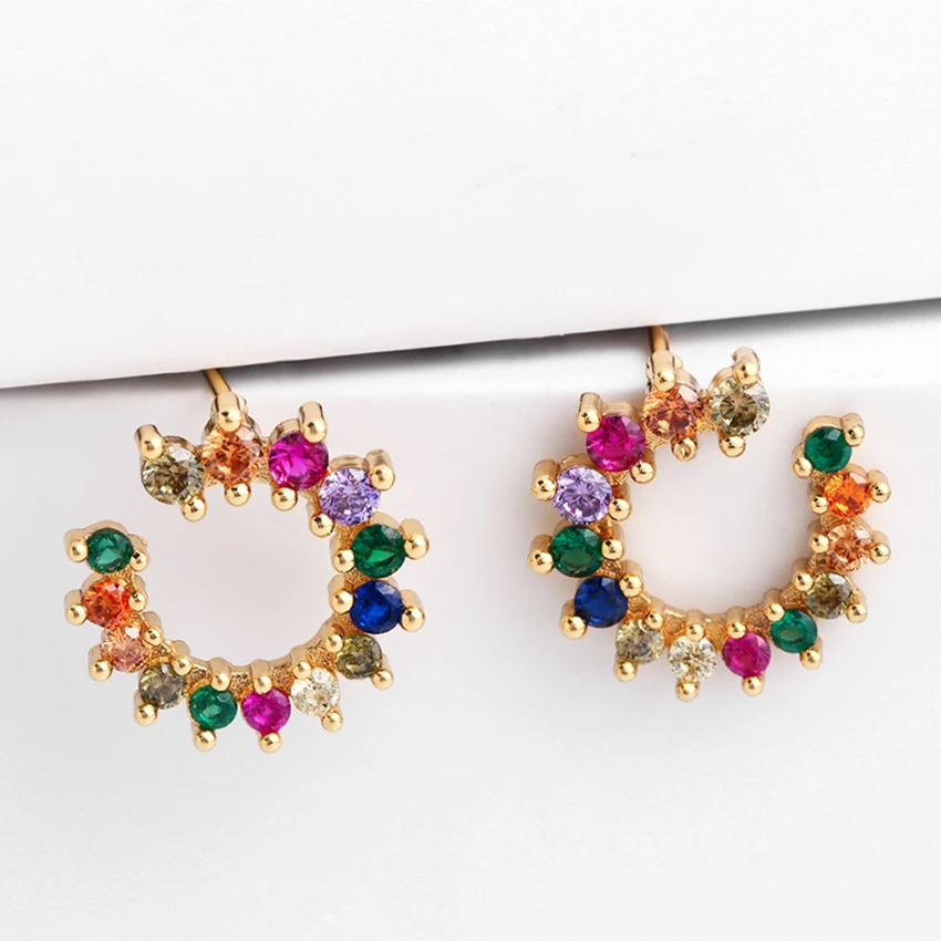 

Simple Letter Design Multi-Color Crystal Earrings AAA Cubic Zirconia Stud Earrings for Women Fashion Jewelry