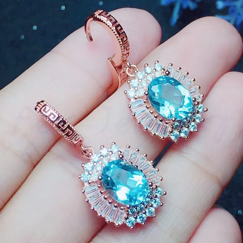 Натуральный топаз Висячие серьги 1.6ct* 2 шт. драгоценный камень натуральной Голубой топаз 925 серебро ювелирные украшения# X19030301