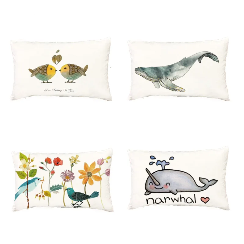 

Popular Narwhal White Cushion Cover Cartoon Fox Owl Hedgehog Garden Decorative Throw Pillow Case Polyester Peach Skin Pillowcase