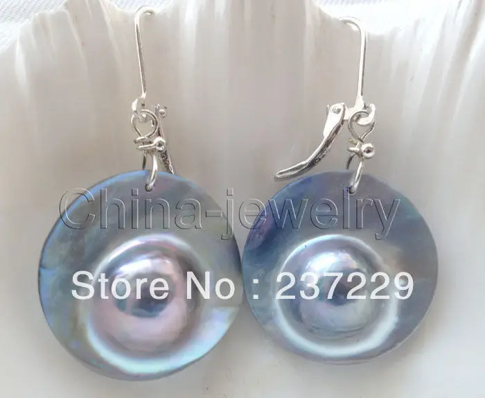

Wholesale price FREE SHIPPING ^^^^Beautiful AAA 23mm gray blister Mabe pearl earring - 925 silver hook