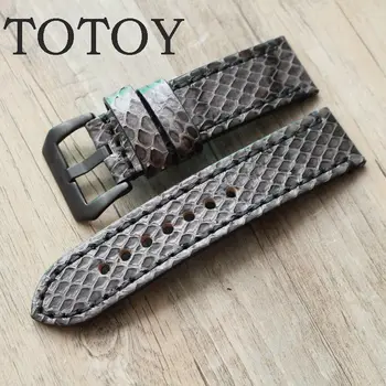 

TOTOY Handmade Python Leather Watchbands, 20MM 22MM 24MM 26MM Grey Snake Leather Men's Leather Strap, For PAM111