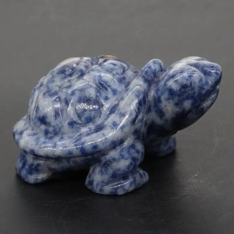 

Turtle Tortoise Figurine 2" Natural Gemstone Blue Spot Jasper Crystal Carved Statue Crafts Home Decor