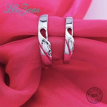 

L&zuan New White Gold Plated 925 Sterling Silver Couple Rings Letter Love Engraved Band Rings Trendy Valentines Gift