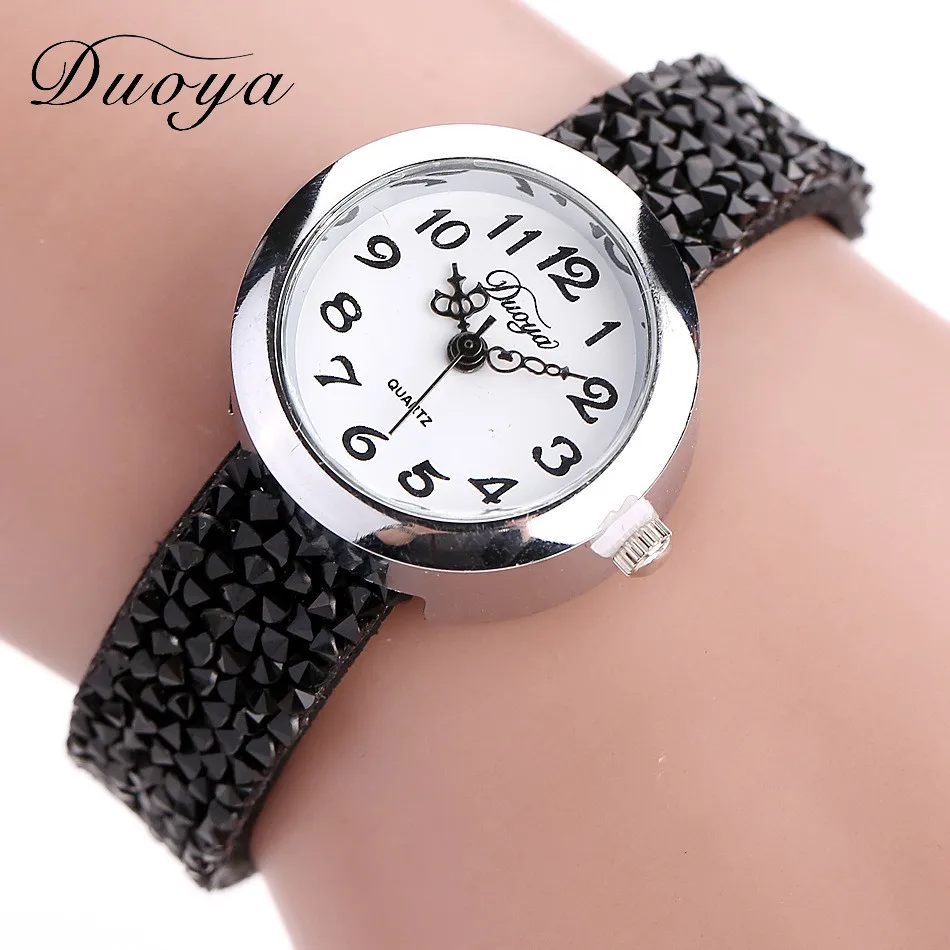 Роскошные женские часы, женские часы с кристальным браслетом, повседневные стразы, кварцевые наручные часы, горячая Распродажа# D - Цвет: Black