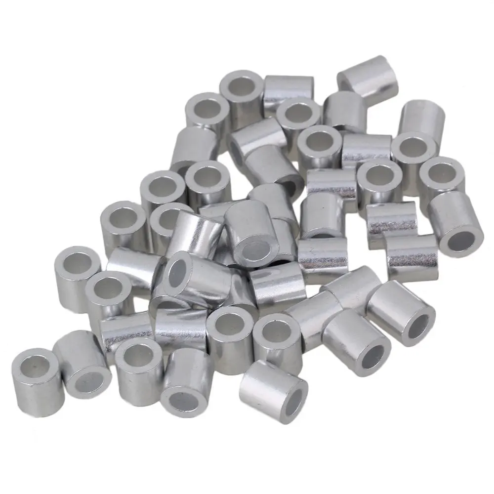 100PC 1/8 Cable Crimp Sleeves - Aluminum Double Barrel Ferrules For Wire Rope