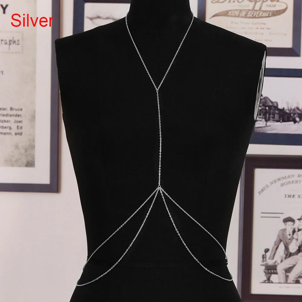 1PC Retro Sexy Body Chain Shiny Slave Harness Crossover Belly Waist Bra Chest Bikini Beach Slave Fashion Jewelry Accessories - Окраска металла: silver