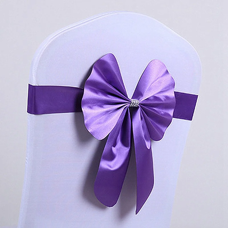 Purple 20 шт. ленты для свадебных стульев чехлы с бантом стул пояса тюль для отеля вечерние эластичные рождественские украшения банкетные принадлежности - Цвет: Purple