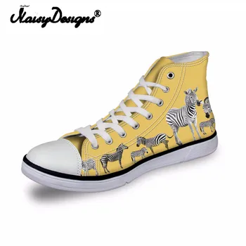 

Noisydesigns Ladies sneakers women yellow black white zebra 3D print vintage flat shoes vulcanized high top casual girls fashion