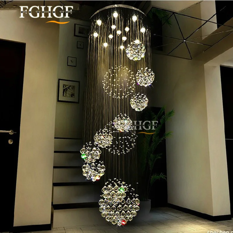 Villa Staircase Lamp Long Living Room Lights Modern Crystal Chandelier LED Lighting Fixture Lustres de cristal Fast Shipping (2)