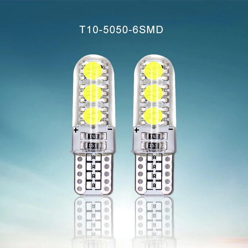 

2 PCS Car LED T10 Bulbs 12V 5050 6 SMD White Silicone W5W 194 Park Light Auto Trunk Lights Interior Dome Reading Door Lamp Bulb