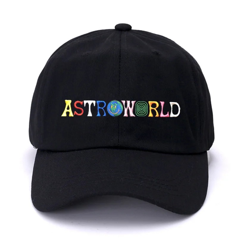 ASTROWORLD папа шляпа Трэвис Скоттс последний альбом Astroworld Кепки хлопок высокое качество вышивка бейсбол s дропшиппинг - Цвет: Black