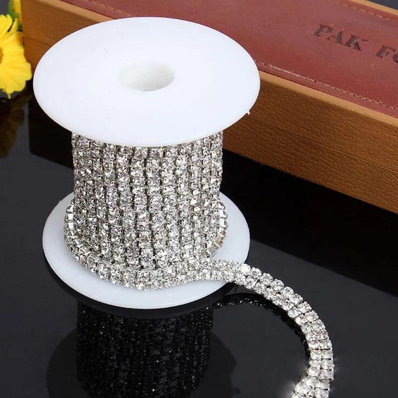 

100Yards Rhinestone Chain Sew-On Glue-On SS6.5 Crystals ss12 Silver Base Rhinestone Trim DIY Decor Accessories