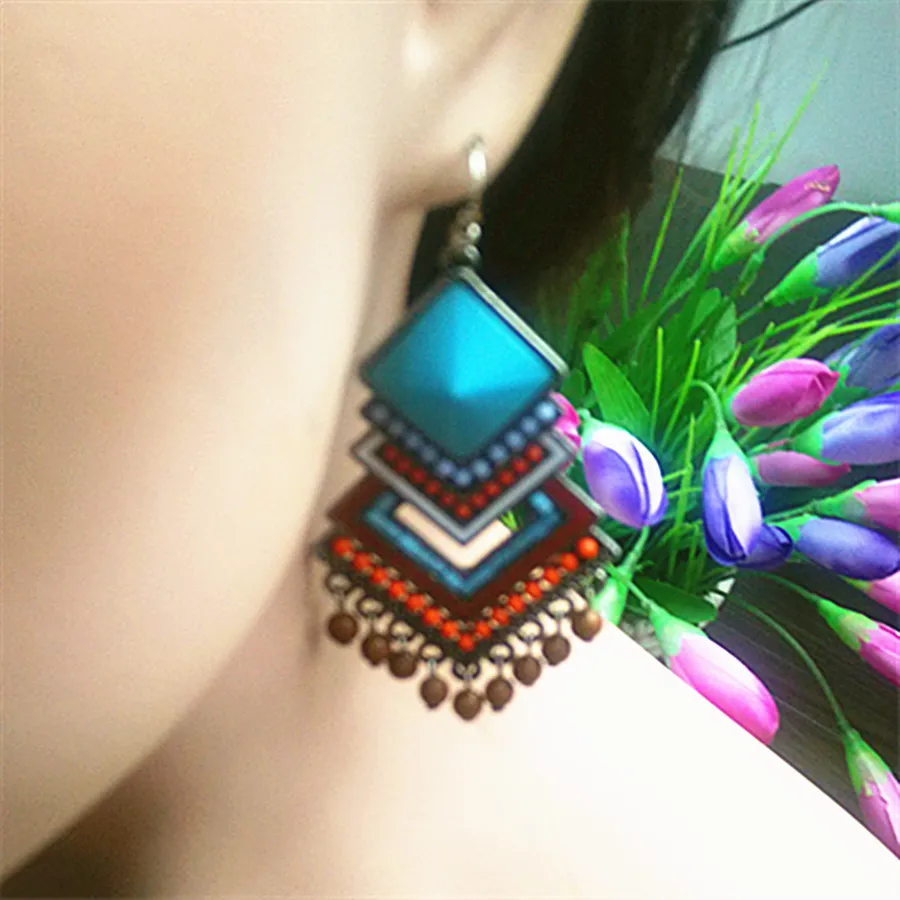 

Red mint green flowery Bohemian brown tassel wholesale gift ancient silver plated bead girl beautiful earrings! Free shipping!