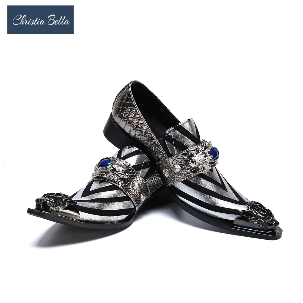 

Christia Bella Pointed Toe Mens Shoes Fashion Brand Rivet Wedding Shoes for Men Individuality Genuine Leather Men Evening Shoes