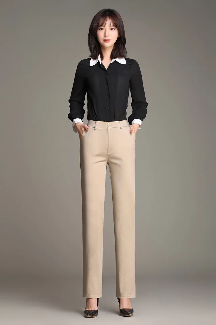 Женские новые весенние и осенние хлопковые тонкие повседневные брюки с высокой талией цвета черный хаки белые прямые брюки