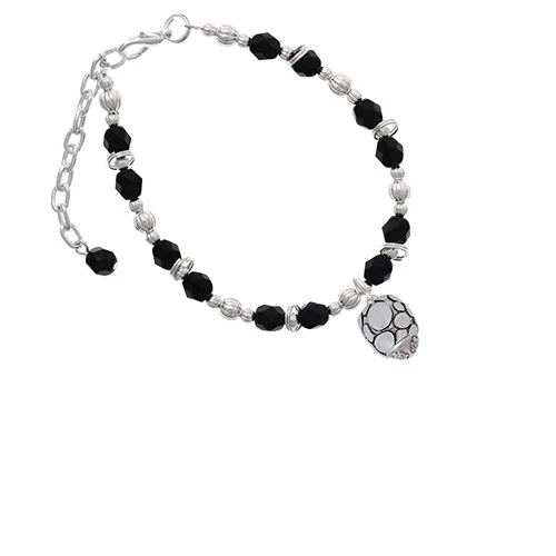 Silvertone Flat Pebbles Spinner Black Beaded Bracelet