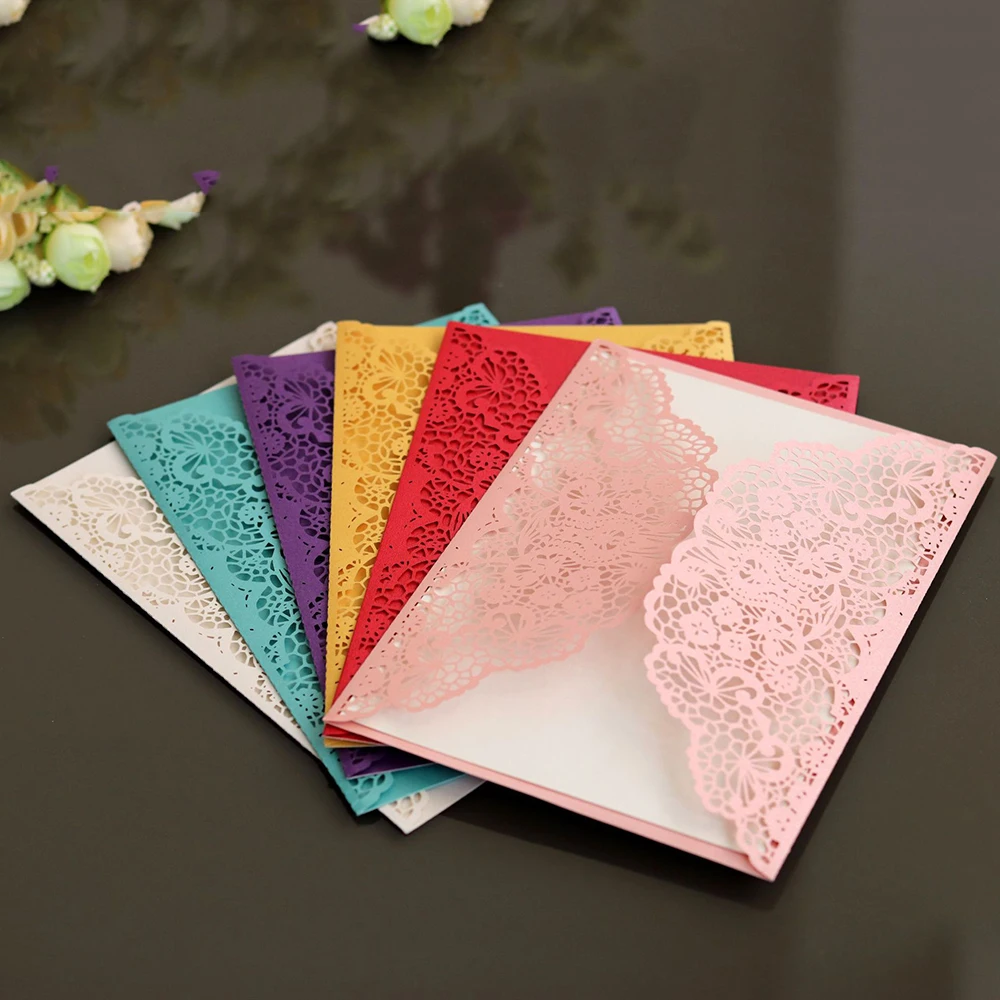  10pcs Noble Lace Wedding Invitations Card Laser Cut Elegant Birthday Envelop Cover Event Party Univ