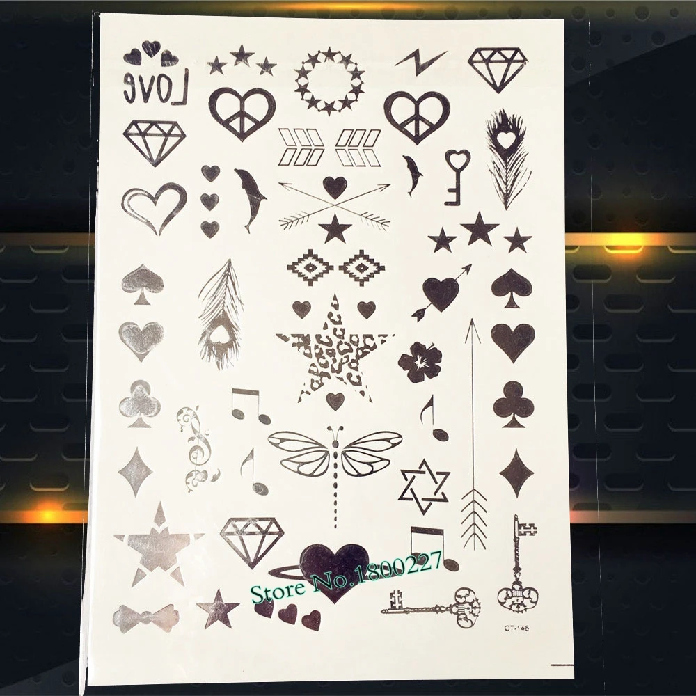 081 22 De Réductionbelle Main Doigt Tatouage Mignon Pied Impression Insecte Aile Oiseau Conception Corps Cou Art Imperméable Temporaire Or