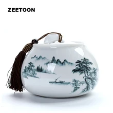 Китайский пейзаж чай Caddies белый фарфор Чайный набор кунг-фу керамика контейнер для Кофе Банок чайник для специй печать хранения Jar домашний декор
