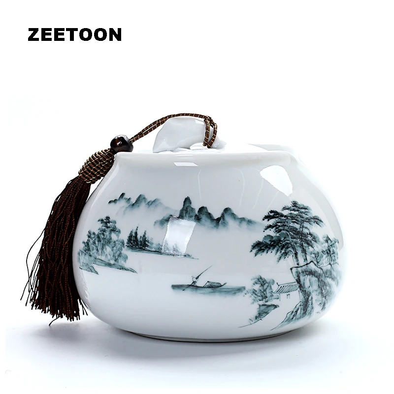Chinese Landscape Tea Caddies White Porcelain Kung Fu Tea Set Ceramic
