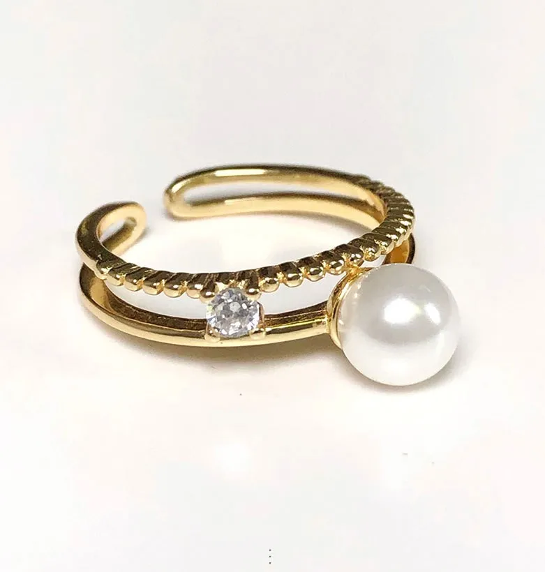 

JC 2019 New Product Free Shipping S925 Sterling Silver Women Jewelry Gold Plated Pearl Ring Wedding Rings Gift