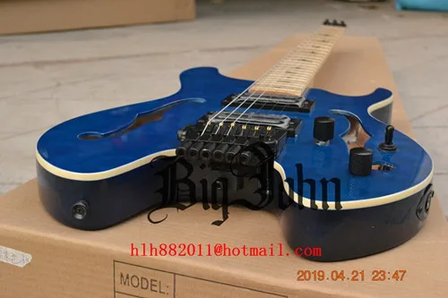 Новая безголовая электрогитара, клен гриф корпус из красного дерева,, Fretted f hole guitar 174 - Цвет: blue