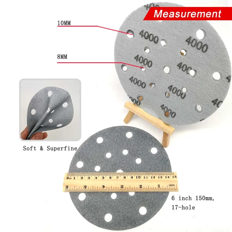 15 шт. 6 дюймов 17 отверстий автомобильный шлифовальный диск мягкий водонепроницаемый наждачная бумага 600 до 5000 Зернистость