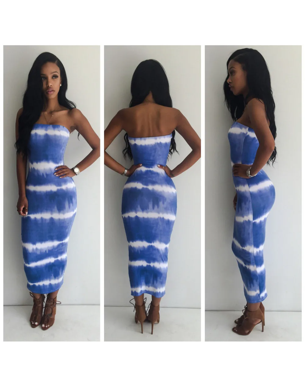 casual Gown for women Fashoin Bodycon Tube Long Dress Blue