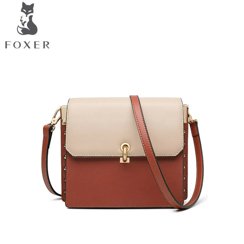 

Bag for women 2019 new women leather bag fashion splice rivet designer quality cowhide women leather shoulder crossbody bag