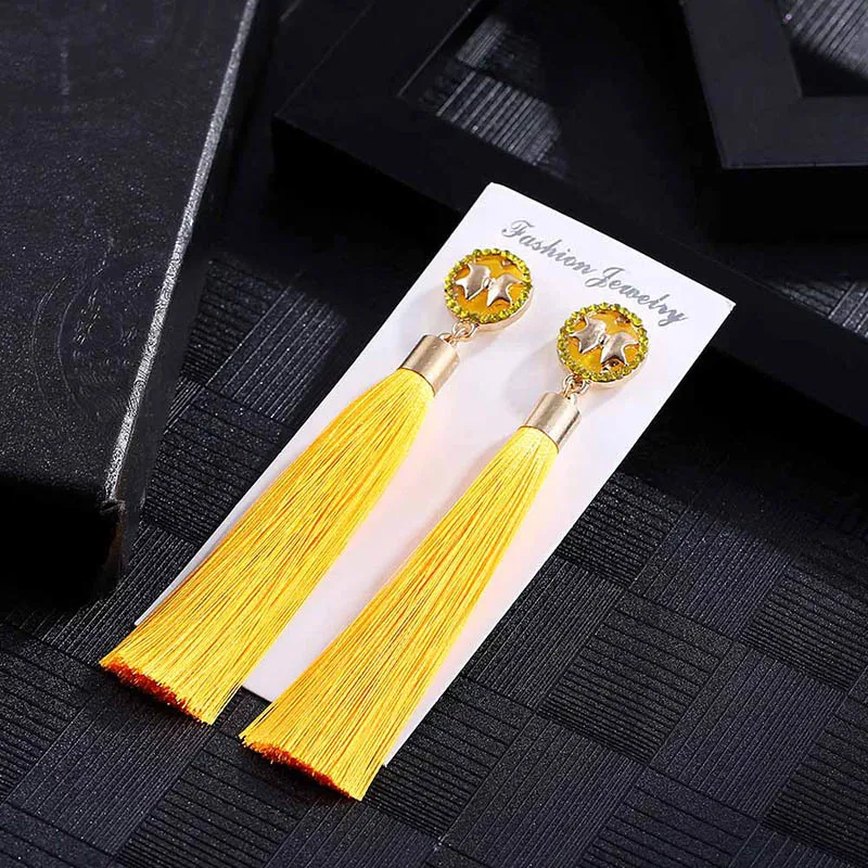 E5907 Trendy Earrings Drop Earrings ButterflySilkDangleLongBohemianBlueMetalBohoGold Tassel Earrings For Women Jewelry
