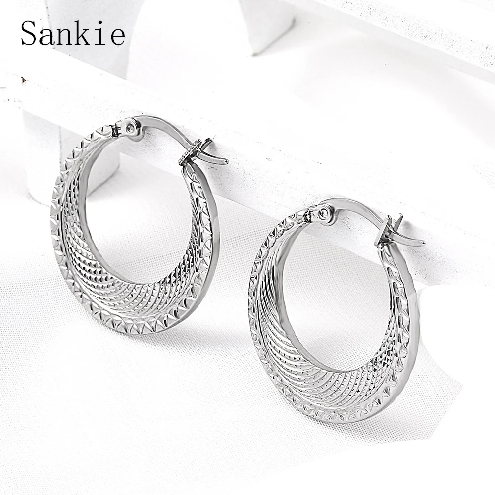 

Sankie Stainless Steel Hoop Earrings For Women Silver Color Geometric Fashion Earring Jewelry Vintage Circle Earrings Wholesale