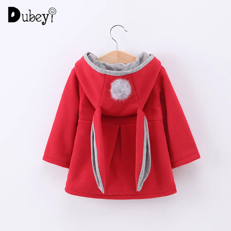 

Girls autumn winter cotton rabbit ears hooded jackets baby girl Solid color cute rabbit outwear children girl fall clothing