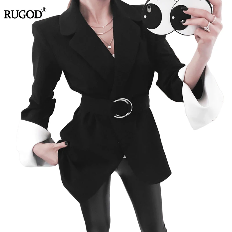 

2018 New Women Elegant Office Business Work Suits Coat Casual Belt with Ring Slim Suit Blazer Jacket Coat