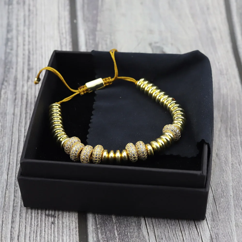 Luxury CZ Flat Ball Bracelet CZ Ball Charm Bracelet Hematite Braided Adjustable Handmade Men Bracelets Bangles For Women Jewelry