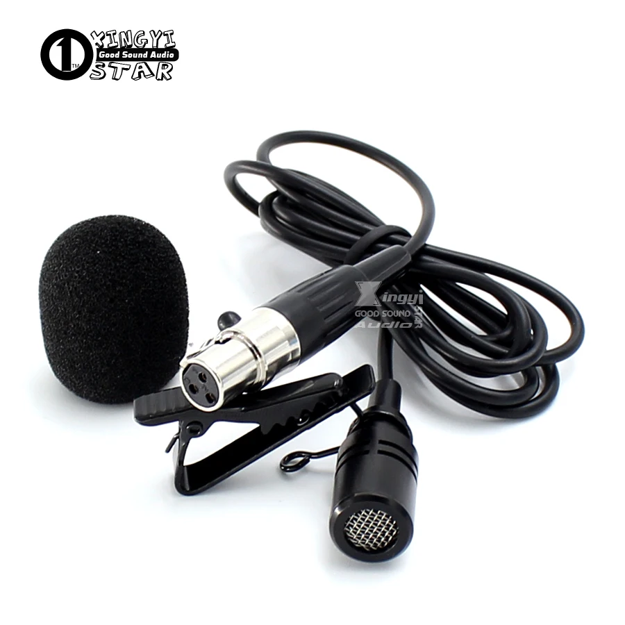 Black Mini XLR 3 Pin TA3F Connector Condenser Lapel Lavalier Tie Clip