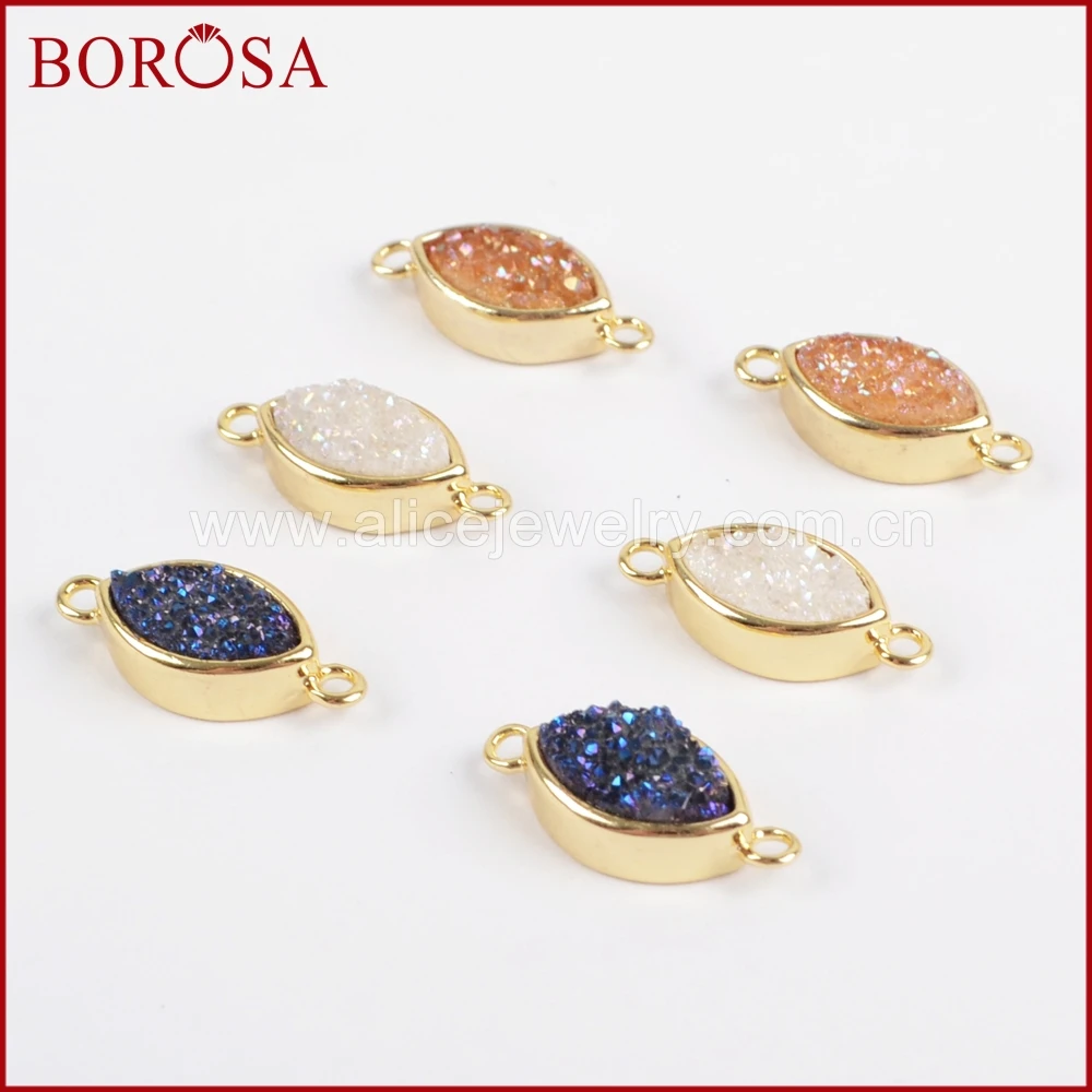 BOROSA 10PCS New Connector Charms Gold Color Bezel Marquise Rainbow Titanium Druzy Connector for DIY Jewelry Findings ZG0156 6
