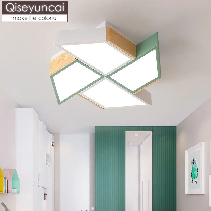 

Qiseyuncai Nordic modern minimalist children's room ceiling lamp creative log windmill children bedroom LED lights free shipping