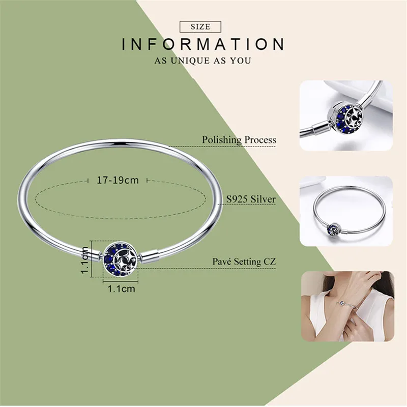 INBEAUT fit Pandora Шарм 925 пробы Серебряный Синий Звезда бусины браслет для женщин Циркон Луна вечерние ювелирные изделия на цепочке