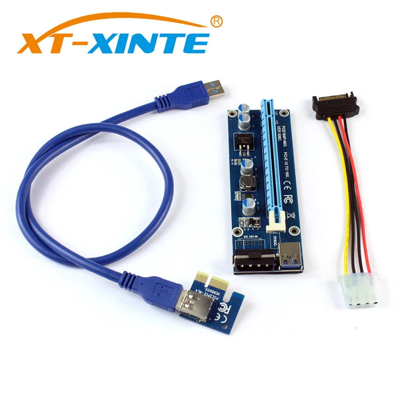 XT-XINTE PCIE 1X to 16X Graphics Extension Cable for MOLEX DC-DC Single Power Supply Adapter Card for ETH Bitcoin Mining Device